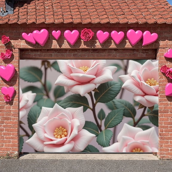 Pastel-toned Pink Camellia Banner 3D-textured Floral Display Fresh-designed Spring Event Backdrop for Wedding Decoration Spring Garden Party Tea Party Arrangement