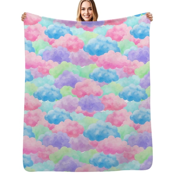 Pastel watercolor clouds dreamy sky art Flannel Blanket Warm Soft Bedding Throws Winter Camping Chair Sofa Bed