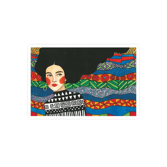 Pastell Black Haired Woman Sticker -Hulya Ozdemir Designs, Vinyl Sticker