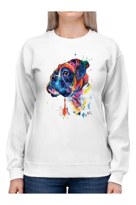 Colorful Boxer Dog Sweatshirt Women -Weekday Best Designs, Female Medium