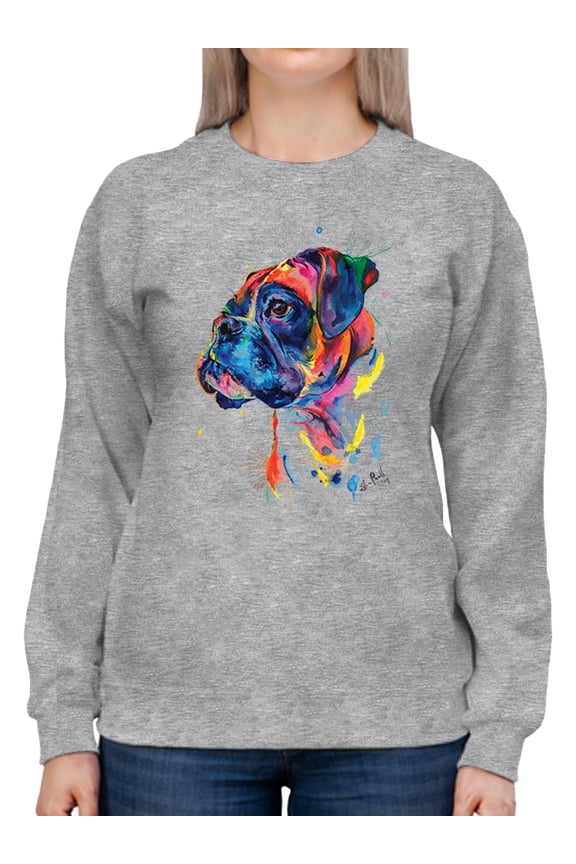 Colorful Boxer Dog Sweatshirt Women -Weekday Best Designs, Female Medium