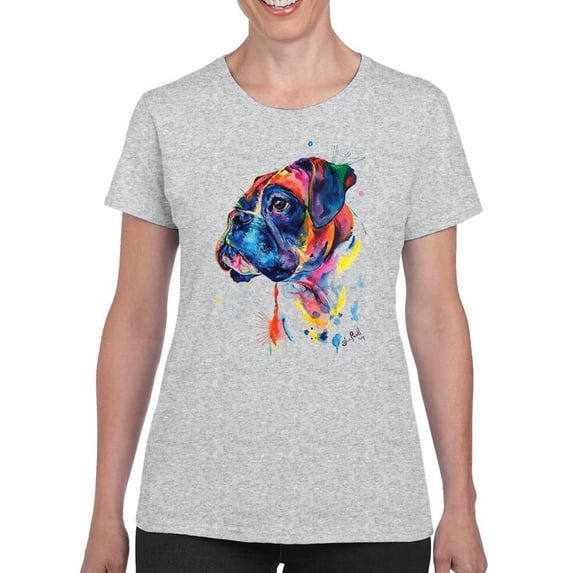 Pastell Colorful Boxer Dog T-Shirt Women -Weekday Best Designs, Female 5X-Large