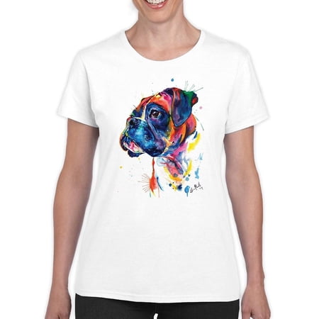 Pastell Colorful Boxer Dog T-Shirt Women -Weekday Best Designs, Female XX-Large