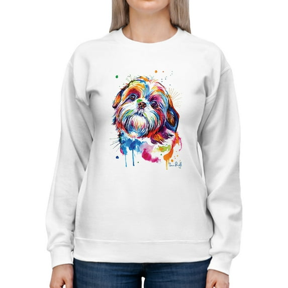 Pastell Colorful Shih Tzu Dog Sweatshirt Women -Weekday Best Designs, Female Medium