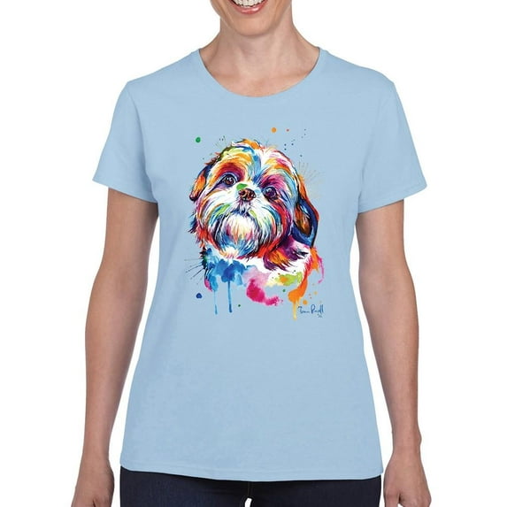 Pastell Colorful Shih Tzu Dog T-Shirt Women -Weekday Best Designs, Female Large
