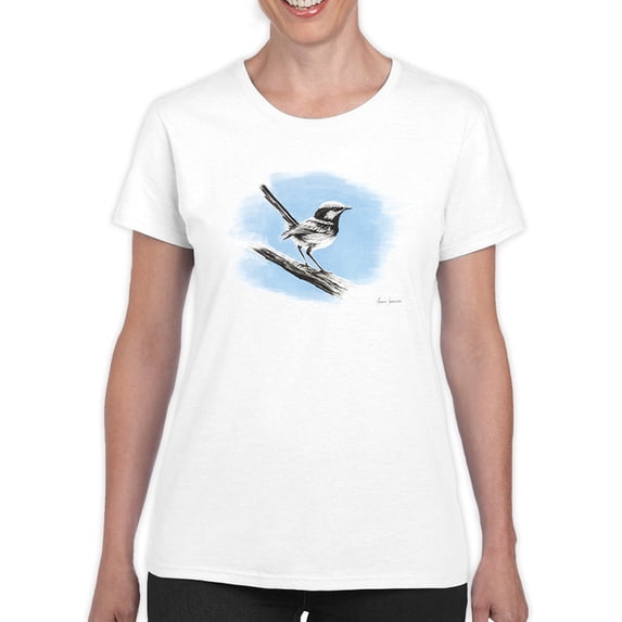 Pastell Cute Bird On A Branch T-shirt Women's -Ashvin Harrison Designs, Female Large