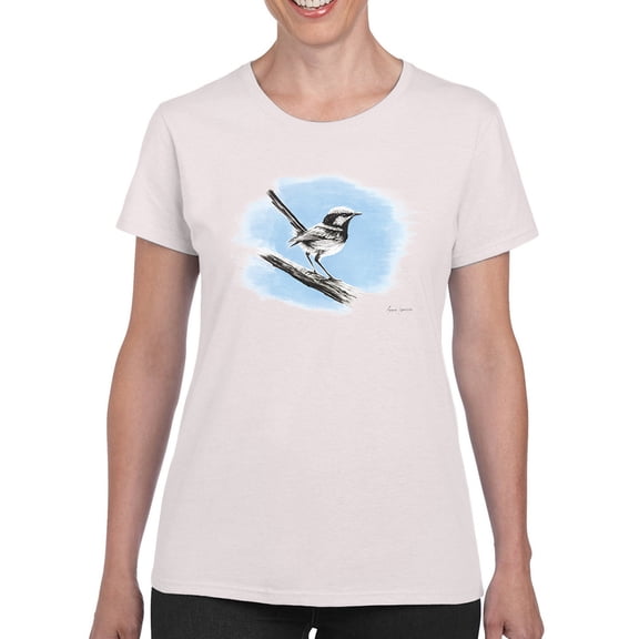 Pastell Cute Bird On A Branch T-shirt Women's -Ashvin Harrison Designs, Female Medium