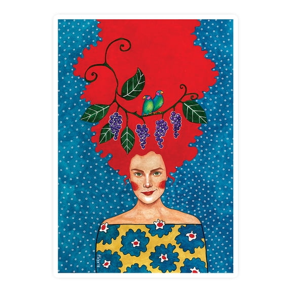 Pastell Fiery Haired Woman Sticker -Hulya Ozdemir Designs, Vinyl Sticker