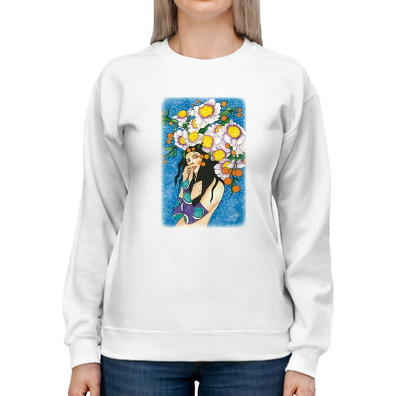 Pastell Flower Woman Portrait Sweatshirt Women's -Hulya Ozdemir Designs, Female Large