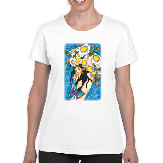 Pastell Flower Woman Portrait T-shirt Women's -Hulya Ozdemir Designs, Female Large