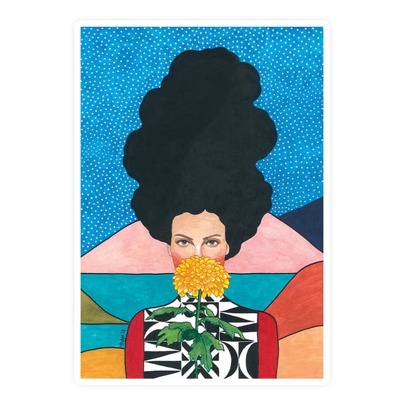 Pastell Sunflower Woman Sticker -Hulya Ozdemir Designs, Vinyl Sticker