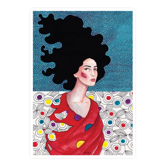 Pastell Woman In Red Dress Sticker -Hulya Ozdemir Designs, Vinyl Sticker