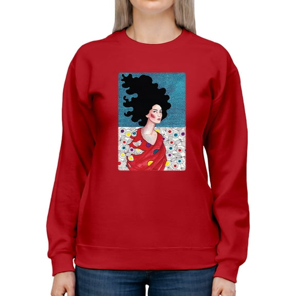 Pastell Woman In Red Dress Sweatshirt Women's -Hulya Ozdemir Designs, Female Medium