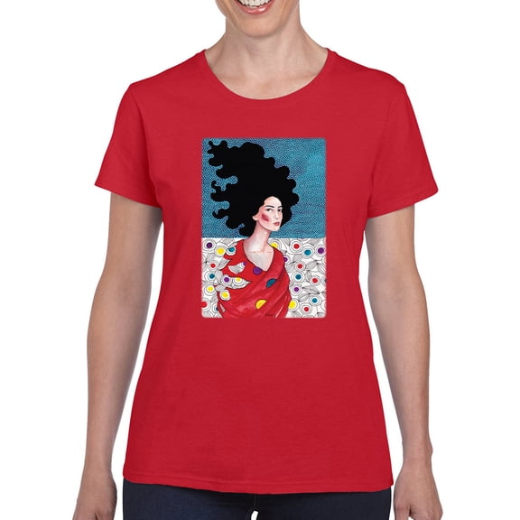 Pastell Woman In Red Dress T-shirt Women's -Hulya Ozdemir Designs, Female Large