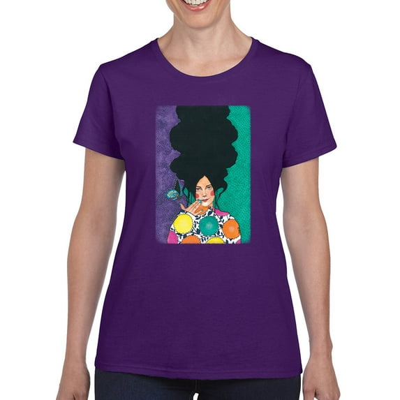 Pastell Woman With A Butterfly T-shirt Women's -Hulya Ozdemir Designs, Female 5X-Large