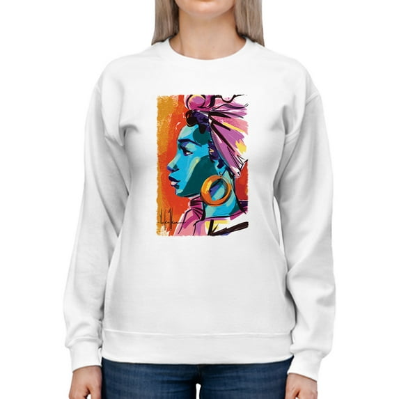 Pastell Woman With Earrings Sweatshirt Women -David Coleman Jr Designs, Female XX-Large