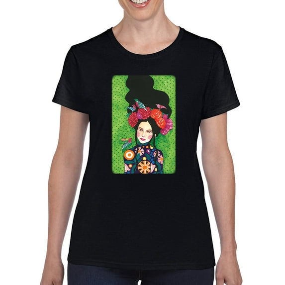 Pastell Woman With Flower Wreath. T-shirt Women's -Hulya Ozdemir Designs, Female Large