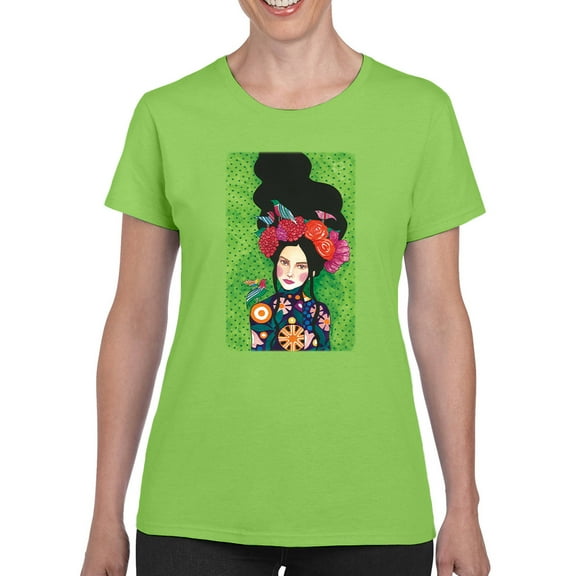 Pastell Woman With Flower Wreath. T-shirt Women's -Hulya Ozdemir Designs, Female x-Large