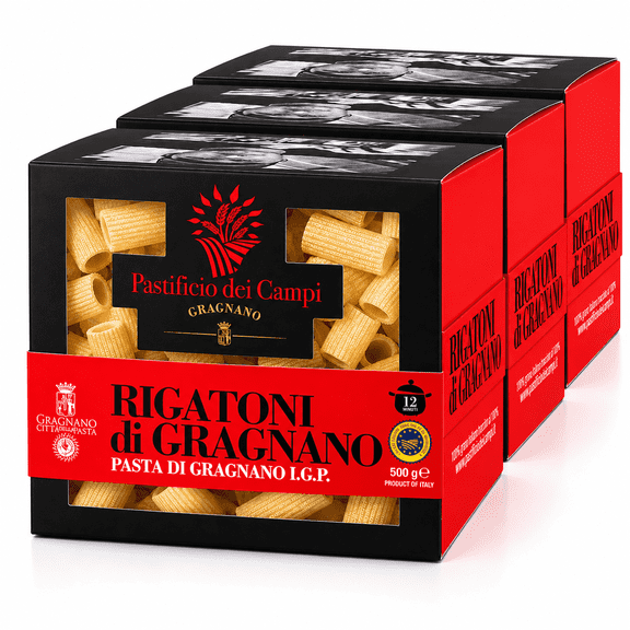 Pastificio dei Campi Rigatoni Di Gragnano IGP, Bronze Die Artisan Rigatoni, Slow Dried Durum Wheat, Imported from Italy, 17.6 oz (pack of 3)