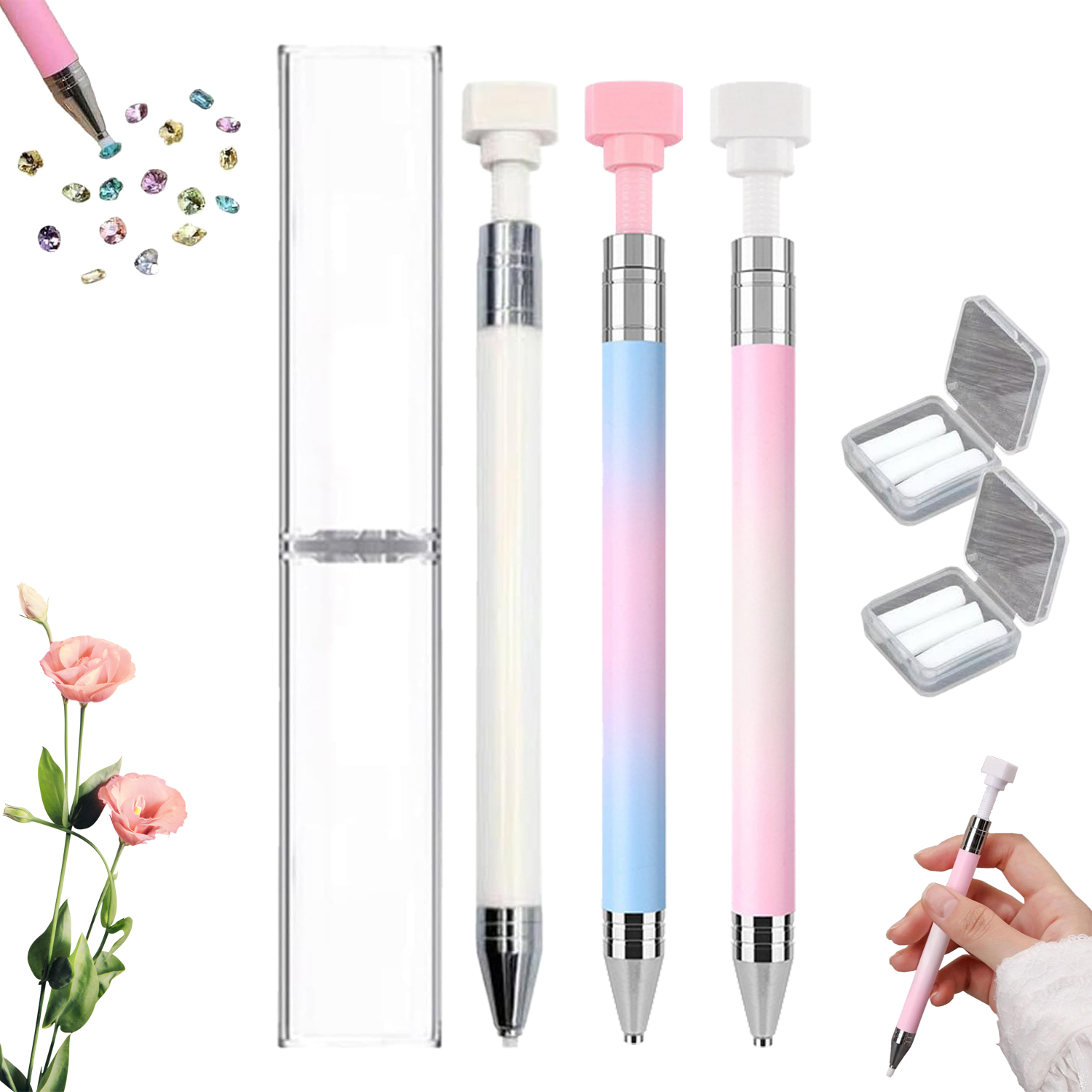 Stylo à Cire Pour Diamond Art Uxcell - Rechargeable Avec 2 Blocs De Cire Rose, Neuf, EAN 724117051709