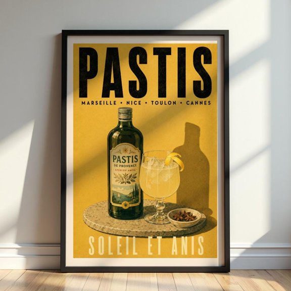 Pastis Vintage French Poster, Provence Aperitif Wall Art, Retro Cocktail Print, Mediterranean Bar Decor, Poster Only