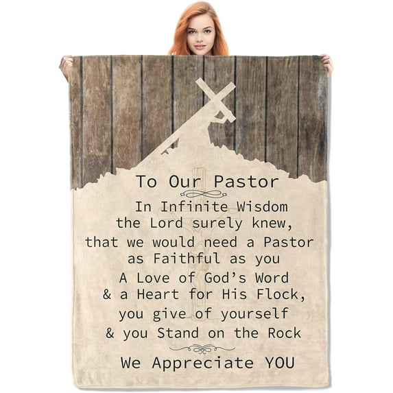 Pastor Appreciation Blanket, Religious Fleece Throw with Inspirational Quote and Cross Design, Soft Cozy Lightweight Blanket, for Clergy, 60x80 in,Decor