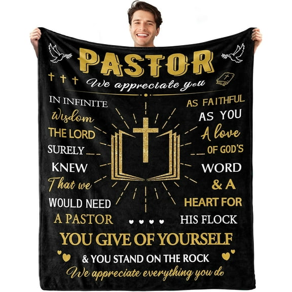 Pastor Appreciation Gifts, Pastor Day Gifts for Men, Unique Pastor Gifts Blanket 60 L X50 W, Thank You Presents Christian Religious for Him, Christmas Birthday for Minister