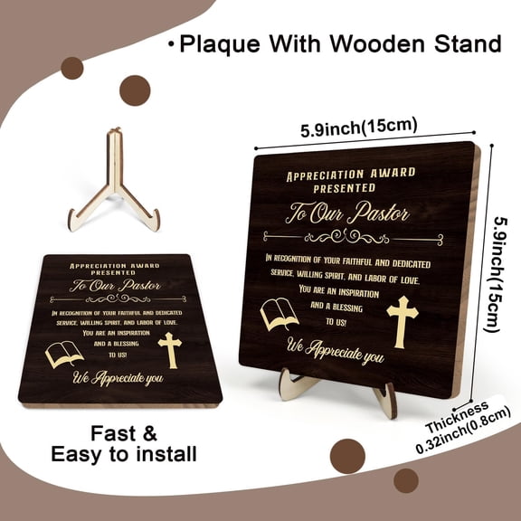 Pastor Appreciation Gifts, Pastor Appreciation Gifts for Women Wooden Plaque Sign, Birthday Gift for Pastor Christian Prayer Appreciation,Home Office Desk Wooden Sign Decor, 5.9 x 5.9 inches (Brown)