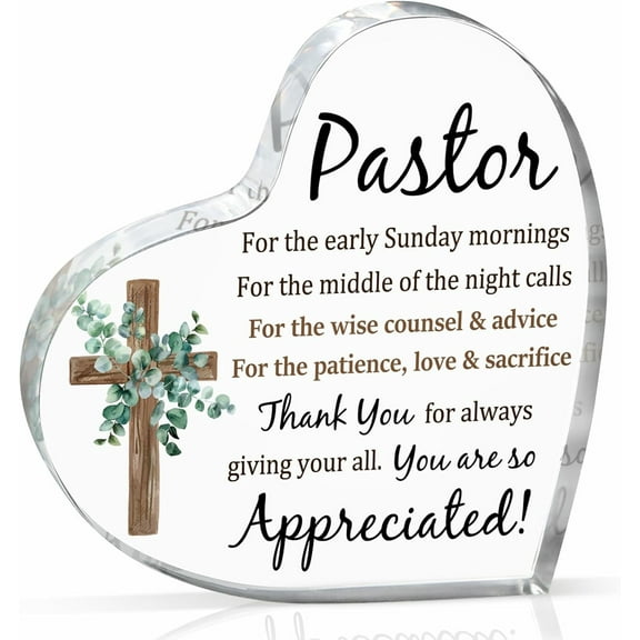 Pastor Appreciation Gifts, Pastor Gifts for Men, Unique Pastor Gifts, Pastor Appreciation Decorations - Heart Acrylic Plaque - Thank You Presents, Christmas Christian Prayer Gifts for Our Pastor