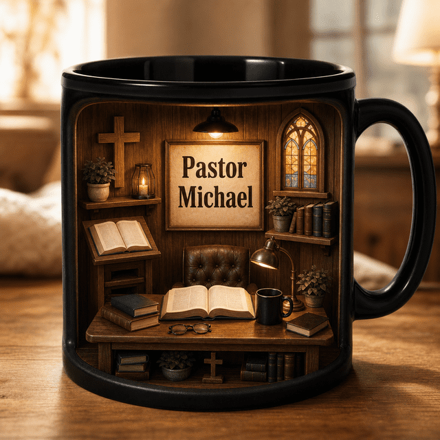 Scripture Layout Pastor Dad Custom Mug with Bible Cross Church Window Design, Father’s ...