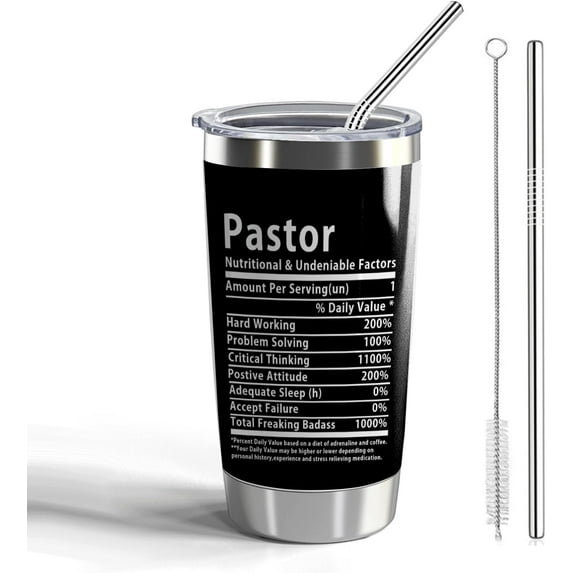 Pastor Gift Pastor 20oz Tumblers with Lid and Straw Appreciation Gifts for Pastor Vacuum Insulated Tumbler Religious Gifts Pastor Coffee Mug (Pastor-Nutritional Facts)