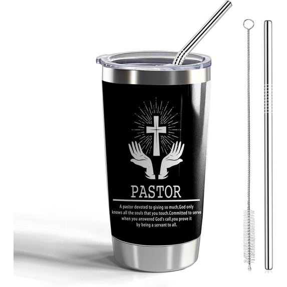 Pastor Gift Pastor 20oz Tumblers with Lid and Straw Appreciation Gifts for Pastor Vacuum Insulated Tumbler Religious Gifts Pastor Coffee Mug (Tumbler-Pastor Devoted)