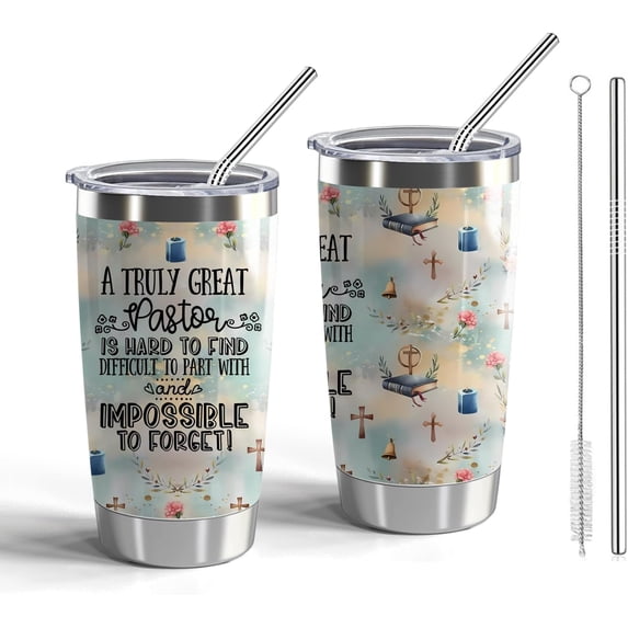 Pastor Gift Pastor 20oz Tumblers with Lid and Straw Appreciation Gifts for Pastor Vacuum Insulated Tumbler Religious Gifts Pastor Coffee Mug (Tumbler-Great Pastor)