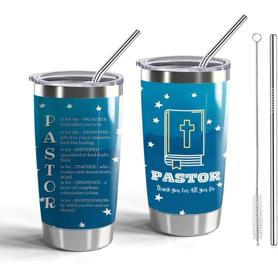 Pastor Gift Pastor 20oz Tumblers with Lid and Straw Appreciation Gifts for Pastor Vacuum Insulated Tumbler Religious Gifts Pastor Coffee Mug (Tumbler-PASTOR book)