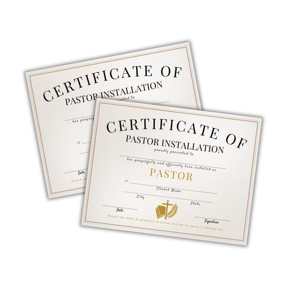 Pastor Installation Certificate of Pastoral Appointment 6pk on Linen 8.5x11 Church Recognition to Frame New Ordination Ministry Confirmation Religious Award