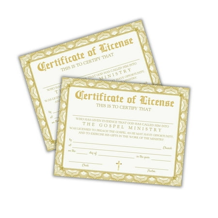 Pastor License Certificate for Church Pastoral Preacher to Frame 6 pk 8.5x11 Linen Male Paper Ordination Minister Emeritus Seal License