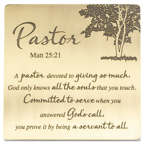 Pastor Servant to All Matthew 25:21 Antique Brass 4 x 4 Metal Table Top and Wall Sign Plaque