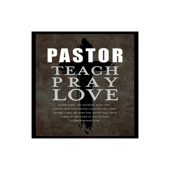 Pastor Teach Pray Love Mocha Splash Cross 12 x 12 Wood Wall Sign Plaque