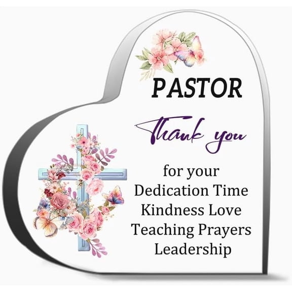 Pastor Thank You Gifts For Women Men Pastor Appreciation Ordination Gifts Church Pastor Keepsake Gif Thank You Gifts For Women Men, Decoration Heart Shape Acrylic Sign Gift 4"L x 4"W x 0.4"H Inch