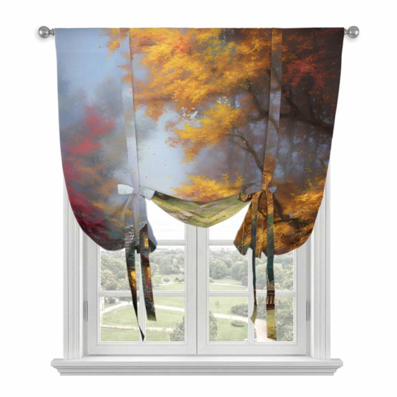 Pastoral Autumn Forest Cabin Tie Up Curtains,Adjustable Rod Pocket Window Shade Curtain Drape Fall Maple Leaf Swing Tie-Up Valance for Kitchen Bedroom Living Room Windows,34"x45"