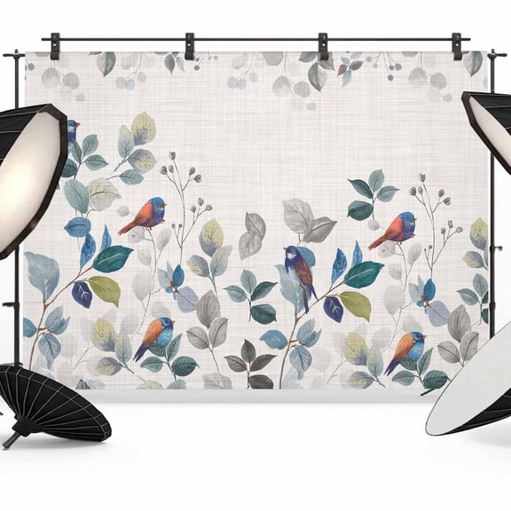 Pastoral Bird Photography Backdrop 7x5FT, Eucalyptus Leaves Farmhouse Linen Background Photo Backdrops, Background for Photography Studio Photo Studio Background, Back Drop for Photoshoot