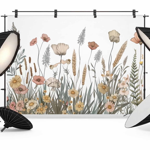 Pastoral Botanical Backdrop for Photoshoot, Photography Photo Studio Background Wall Backdrop, Farmhouse Floral Watercolor Back Drop Banner Panel for Portraits Wedding Live Streaming Decor 8x6Ft