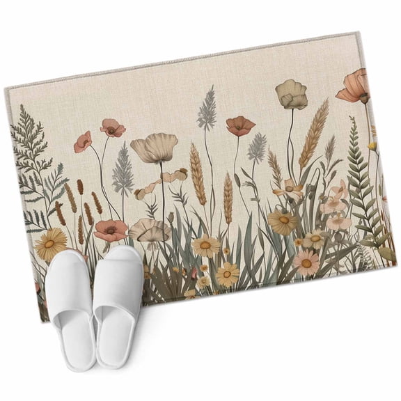 Pastoral Botanical Bathroom Mat 2x3 FT, Non Slip Small Kitchen Mat, Farmhouse Floral Rustic Washable Soft Backed Front Door Throw Rug Non-Shedding Indoor Outdoor Doormat for Entryway Sink