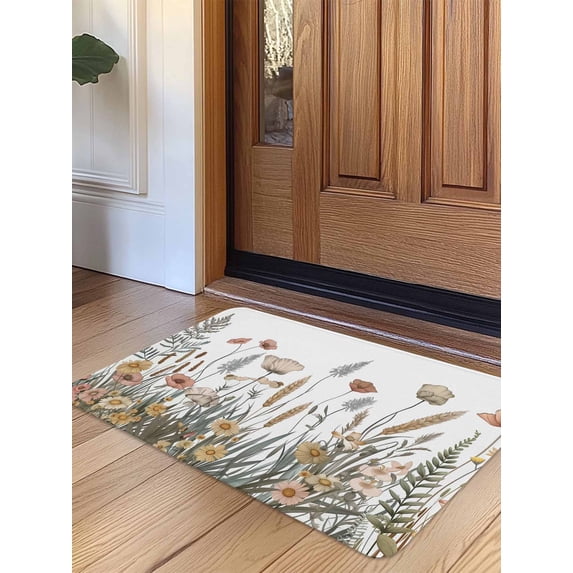 Pastoral Botanical Door Mat Indoor Outdoor Entrance, Non Slip Rug for Kitchen Bathroom Entryway Rug, Farmhouse Floral Watercolor Washable Doormat Floor Mat for Office Home Decor 24x36 Inch