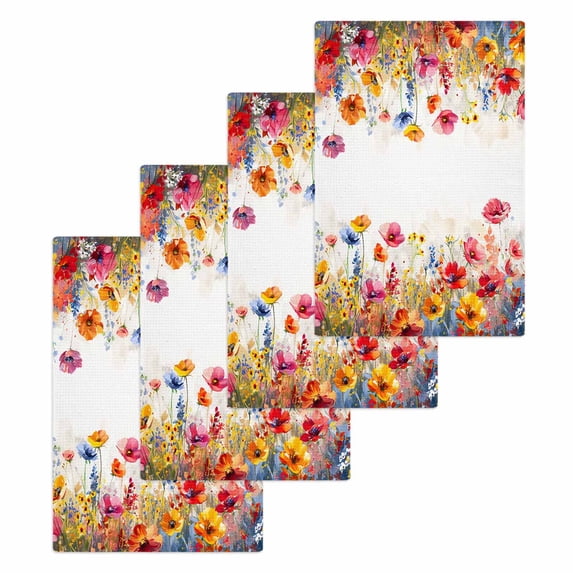Pastoral Botanical Hand Towels Set, Waffle Weave Kitchen Towels 4 Pieces, Watercolor Spring Summer Flowers Microfiber Hair Face Bath Tea Towel Absorbent Quick Drying Cleaning Dish Cloths, 15.7"x23.6"