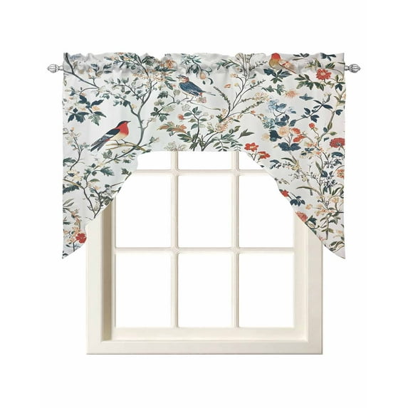 Pastoral Botanical Kitchen Swag Valances for Windows, Rustic Summer Birds Spring Floral Swag Valances Curtains for Living Room, Rod Pocket Window Treatments for Bathroom, Bedroom, Cafe, 56"x36"