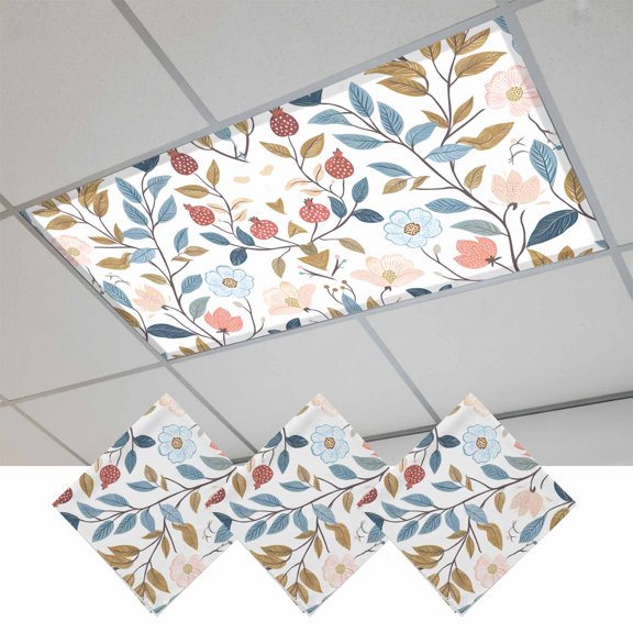 Pastoral Botanical Magnetic Fluorescent Light Covers for Ceiling Lights 2x4Ft, Spring Summer Floral Farmhouse Office Classroom Kitchen Drop Ceiling Light Covers Lighting Filters Shade Panel 3 Packs