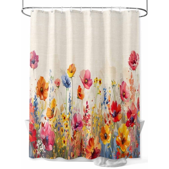 Pastoral Botanical Shower Curtain Set, Waterproof Shower Curtains for Bathroom, Watercolor Spring Summer Flowers Rustic Washable Fabric Cloth Bath Curtain for Bathtub with Hooks 48x72 Inches