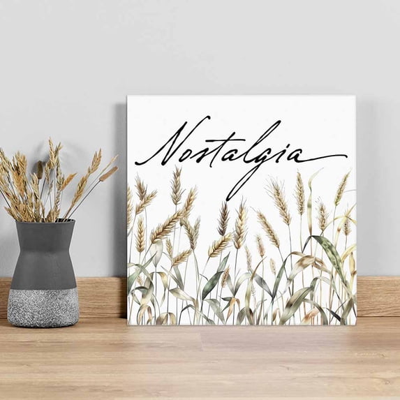 Pastoral Botanical Wall Art Painting on Canvas, Vintage Fall Wheat Autumn Botanical Canvas Art Home Prints Wall Art Framed Modern Artwork for Living Room Bedroom Wall Decor 12x12in