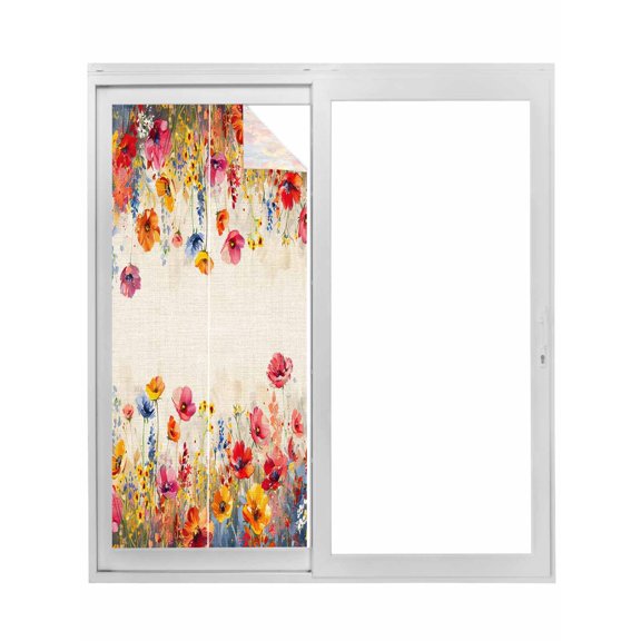 Pastoral Botanical Window Privacy Film, Watercolor Spring Summer Flowers Rustic Static Cling UV Sun Blocking Tint Film Heat Control Windows Films for Bedroom Bathroom, Window Stickers 29.5"x78.7"